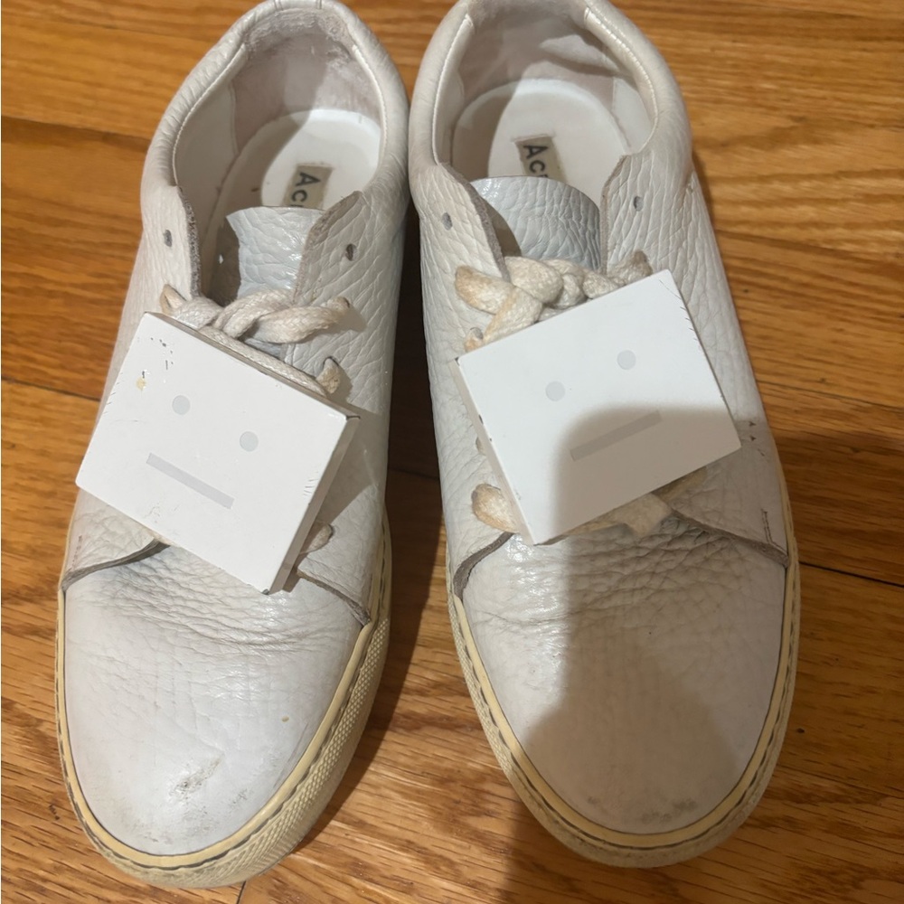 Acne Studios White Leather Sneakers with Face Detail